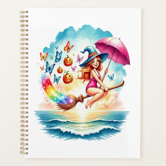Halloween Zeemeermin Heks op Bezem Planner (Voorkant)