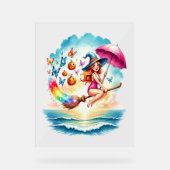 Halloween Zeemeermin Heks op Broom Acryl Bord (Voorkant)