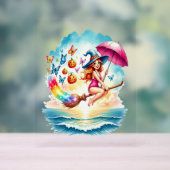 Halloween Zeemeermin Heks op Broom Acryl Bord (Neutraal)