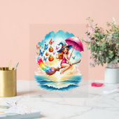 Halloween Zeemeermin Heks op Broom Acryl Bord (Huwelijk)