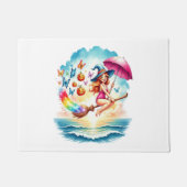 Halloween Zeemeermin Heks op Broom Deurmat (Voorkant)