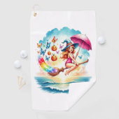 Halloween Zeemeermin Heks op Broom Golfhanddoek (Insitu)