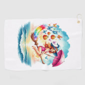 Halloween Zeemeermin Heks op Broom Golfhanddoek (Horizontaal)