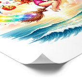 Halloween Zeemeermin Heks op Broom Poster (Hoek)