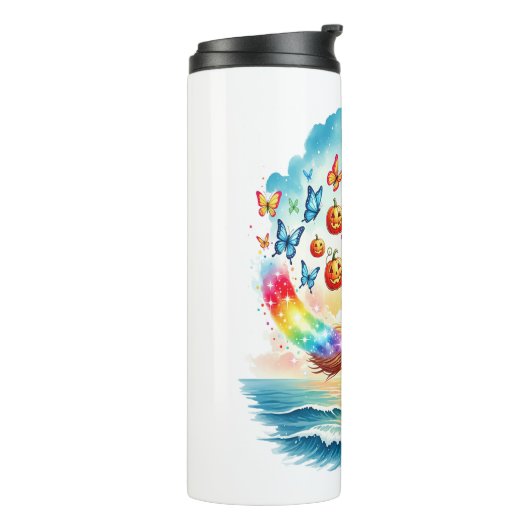 Halloween Zeemeermin Heks op Broom Thermosbeker (Gedraaid links)