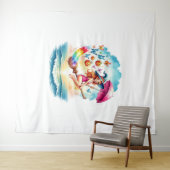 Halloween Zeemeermin Heks op Broom Wandkleed (In Situ (horizontaal))