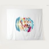 Halloween Zeemeermin Heks op Broom Wandkleed (Voorkant (horizontaal))