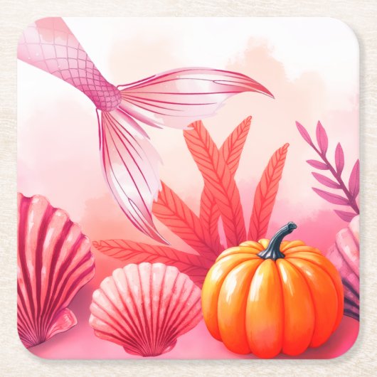 Halloween Zeemeermin Roze  Kartonnen Onderzetters (Voorkant)