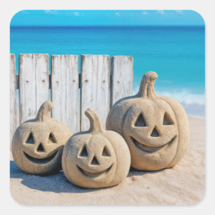 Halloween Zeeoever Zand Jack o' Lanterns Vierkante Sticker