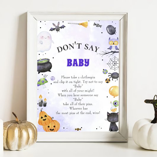 Halloween "Zeg niet tegen Baby" Baby shower Game P Poster