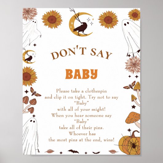 Halloween "Zeg niet tegen Baby" Baby shower Game P Poster (Voorkant)