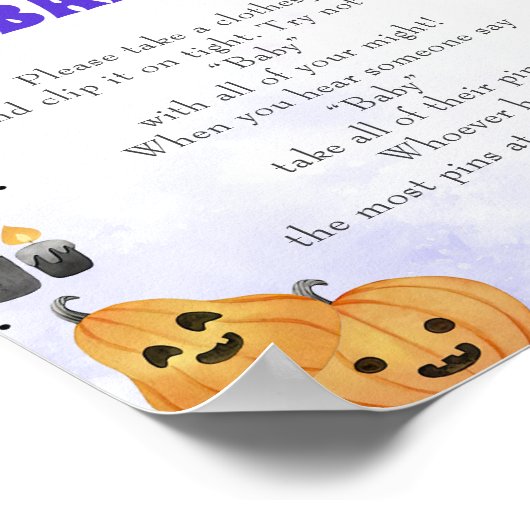 Halloween "Zeg niet tegen Baby" Baby shower Game P Poster (Hoek)
