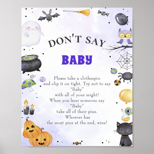 Halloween "Zeg niet tegen Baby" Baby shower Game P Poster (Voorkant)