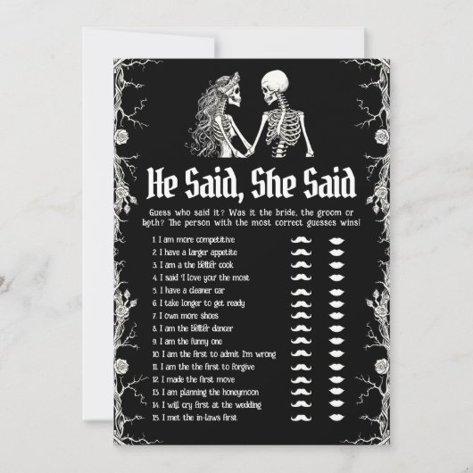 Halloween zei hij, ze zei Vrijgezellenfeest spel Kaart (Voorkant)