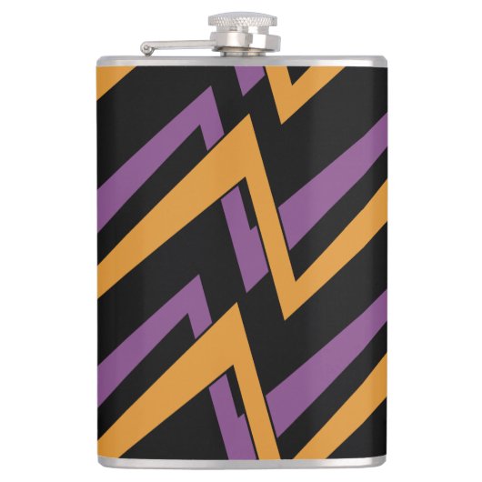 Halloween Zig Zags Oranje Paars Heupfles (Voorkant)