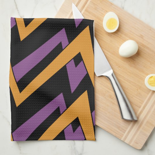 Halloween Zig Zags Oranje Paars Theedoek (Quarter Fold)