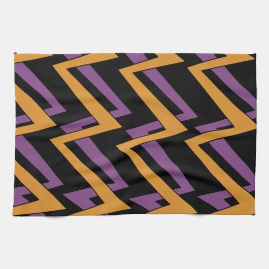 Halloween Zig Zags Oranje Paars Theedoek (Horizontaal)