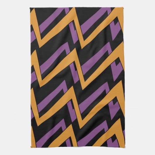 Halloween Zig Zags Oranje Paars Theedoek (Verticaal)