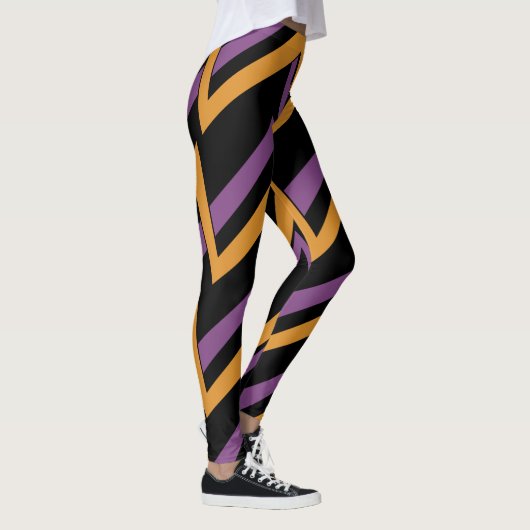 Halloween Zig Zags Oranje Paarse Leggings (Rechts)