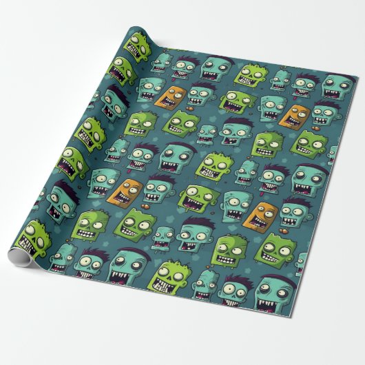 Halloween zombie design with green background cadeaupapier (Uitgerold)