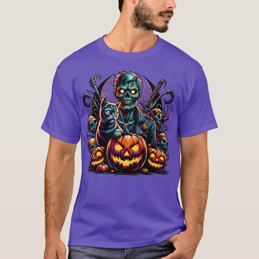 Halloween Zombie en kat T-shirt (Voorkant)