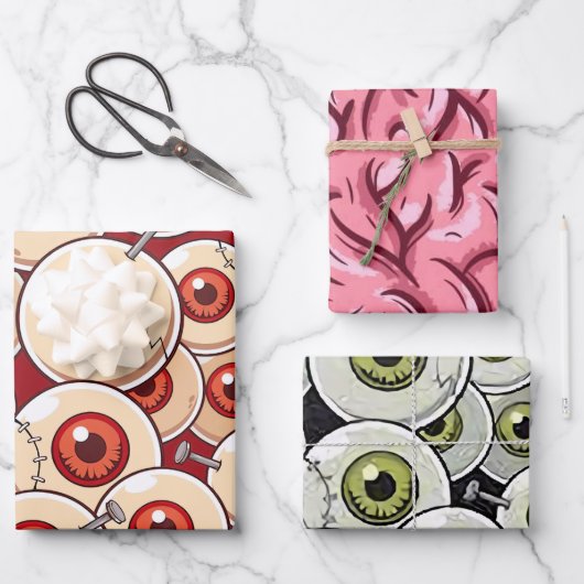 Halloween Zombie Eyes Brains Cartoon Pattern Inpakpapier Vel (Voorkant)