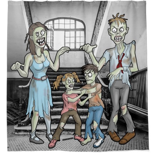 Halloween Zombie Family Shower Curtain Douchegordijn (Voorkant)