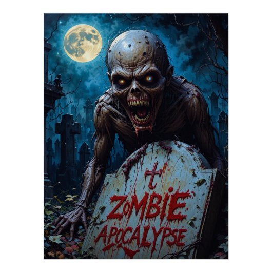 Halloween Zombie Ghoul Creepy Graveyard Fullmoon Perfect Poster (Voorkant)