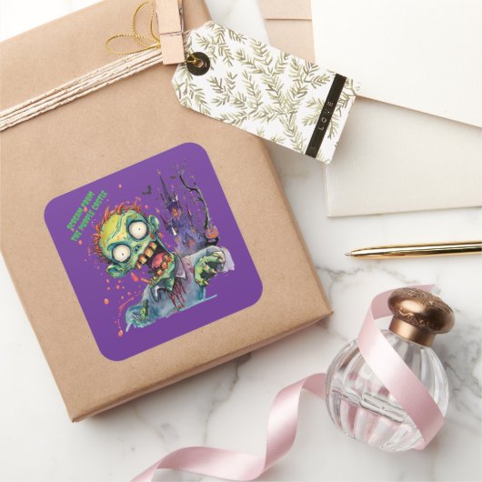 Halloween, Zombie,Gil van het Paarse Kasteel ,  Vierkante Sticker (Geschenken)