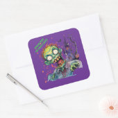 Halloween, Zombie,Gil van het Paarse Kasteel ,  Vierkante Sticker (Envelop)