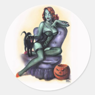 Halloween Zombie Girl Pin Up Ronde Sticker