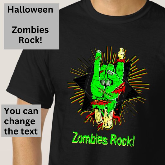 Halloween Zombie Green Hand Botten Blood Rock on T-shirt