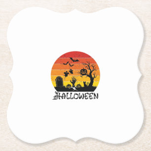 Halloween Zombie Hand Grafsteen Boom Zwart Kat Vle Kartonnen Onderzetters