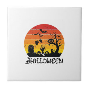 Halloween Zombie Hand Grafsteen Boom Zwarte Kat Vl Tegeltje