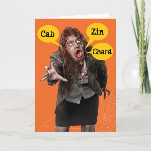 Halloween Zombie Happy Hallowine Wino Kaart (Voorkant)