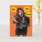 Halloween Zombie Happy Hallowine Wino Kaart (Gele Bloem)