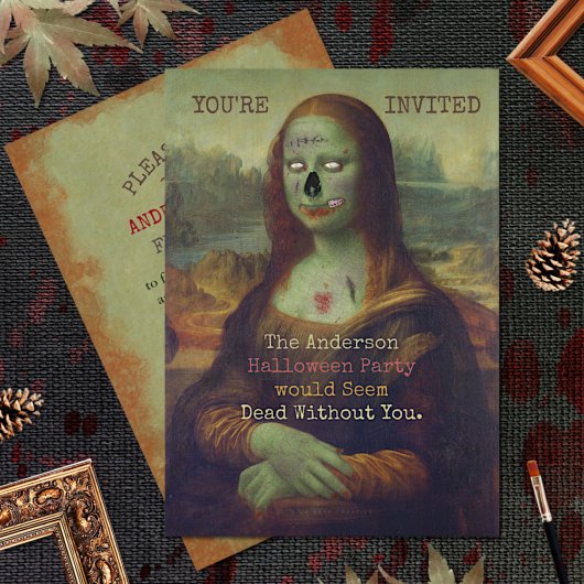 Halloween Zombie Mona Lisa Scary Spooky Party Kaart