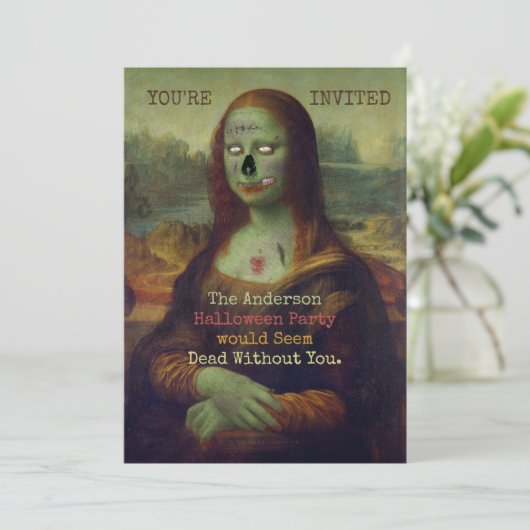Halloween Zombie Mona Lisa Scary Spooky Party Kaart (Staand voorkant)
