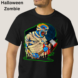 Halloween Zombie Monster Mummy Bandages Blood Ax T-shirt