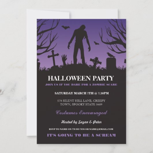 Halloween Zombie Party Spooky Graveyard Uitnodigin Kaart (Voorkant)
