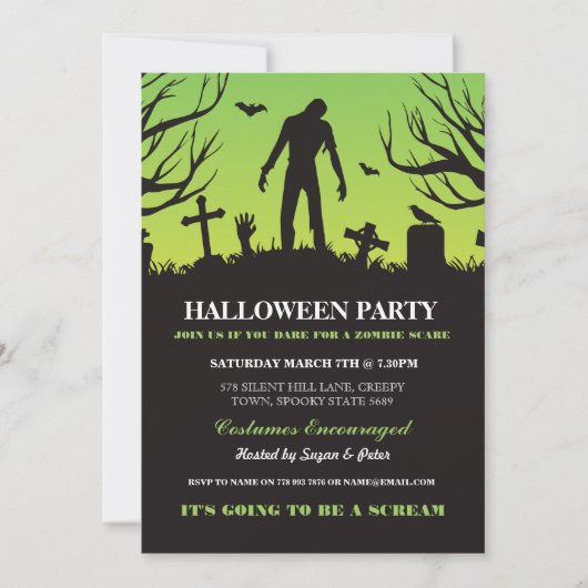 Halloween Zombie Party Spooky Graveyard Uitnodigin Kaart (Voorkant)