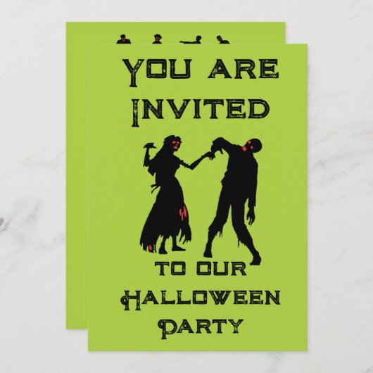 Halloween Zombie Party Uitnodiging groen (Voorkant / Achterkant)
