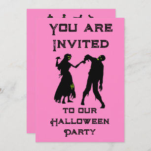 Halloween Zombie Party Uitnodiging roze pinkoween