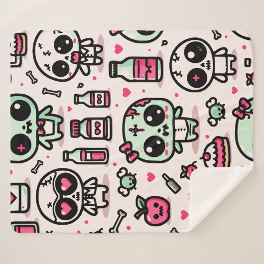 Halloween Zombie Pattern Sherpa Blanket Sherpa Deken (Voorkant (horizontaal))