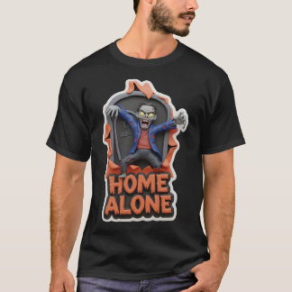 Halloween zombie rijzend uit graf thuis alleen t-shirt
