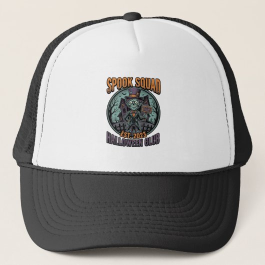 Halloween Zombie-shirt Grappig Spook-squad Gegrave Trucker Pet (Voorkant)
