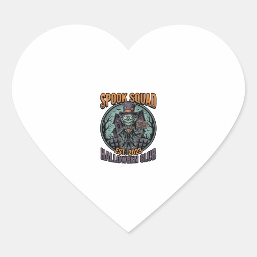 Halloween Zombie-shirt Grappige Spook Squad Gegrav Hart Sticker (Voorkant)