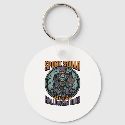 Halloween Zombie-shirt Grappige Spook Squad Gegrav Sleutelhanger (Voorkant)