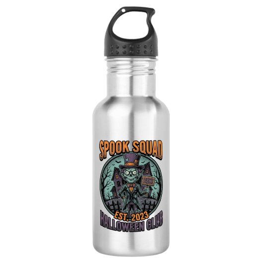 Halloween Zombie-shirt Grappige Spook Squad Gegrav Waterfles (Voorkant)