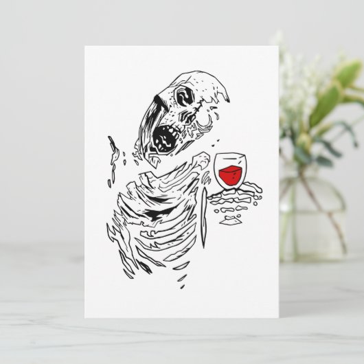 halloween zombie skelet drinkende wijn schedel kaart (Staand voorkant)